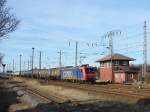 482 003 durchfhrt mit ihrem lpendel Abzweig Srg bei Stralsund.