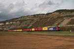 482 029 mit einem Containerzug am 31.03.2010 bei Thngersheim im Maintal.