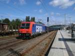 Die Momentan fr Locon fahrende Re 482 039,am 20.August 2011,beim Abstellen von Kreidewagen in Bergen/Rgen.