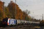 SBB Cargo 482 016 am 31.10.11 mit einem Kesselwagenzug bei der Durchfahrt durch Ratingen-Lintorf.