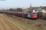 Die 482 001-5 mit einem Autotransportzug am 17.03.2012 bei Teningen.