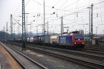 482 034-6  Duisburg  von der SBB Cargo steht in Aachen-West mit einem Containerzug und wartet auf die Abfahrt in Richtung Kln.