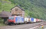 SBB Cargo 482 028  ChemOil  am 8.8.12 mit einem KLV in Kaub.