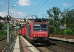 482 024 zieht am 10.August 2013 einen Containerzug durch Wernfeld Richtung Wrzburg.