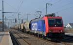 482 046 kam am 07.03.14 mit einem Transcerealzug im Bahnhof Rodleben zum stehen.