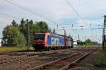 Am Mittag des 06.06.2014 kam SBB Cargo Re 482 003-1 zusammen mit SBB Cargo/Mittelweserbahn Re 421 375-7 als Lokzug durch den Bahnhof von Orschweier in Nördliche Richtung.