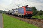 SBB Cargo Re 482 034, vermietet an HSL Logistik, befördert am 06.08.14 in Ibbenbüren-Laggenbeck einen Kesselwagenzug in Richtung Osnabrück.