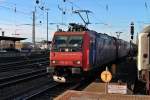 Durchfahrt von Re 482 001-5 zusammen mit ihrer Schwester Re 482 024-7 am 11.02.2014 in Basel Bad Bf mit dem BASF-Zug aus Ludwigshafen (Rhein) in Richtung Muttenz.