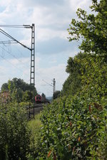 Noch weit entfernt nähert sich 482 043 mit ihrem Containerzug am 08.