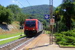 484 014-6 und 484 009-6 beide von SBB-Cargo kommen mit einem langen P&O-Ferrymasters Containerzug aus Novara-Boschetto(I) nach Rotterdam-Europoort(NL) und fuhren durch Pettenasco(I) in Richtung