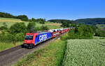 Re 484 008 mit einem Autozug am 07.06.2023 bei Hornussen.