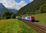 Re 484 001 + Re 484 015 mit einem KLV am 02.09.2014 bei Erstfeld.