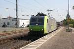 # Roisdorf 9  Die 485 018-6 der BLS Cargo mit einem Güterzug aus Koblenz/Bonn kommend durch Roisdorf bei Bornheim in Richtung Köln.