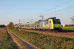 Mit der RoLa DGS 43635 (Freiburg (Brsg) Rbf - Novara Boschetto) fuhr am Abend des 23.04.2020 die Re 485 006  BLS Cargo - Die Alpinisten  südlich von Buggingen über die KBS 702 durchs