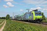 Am Nachmittag des 25.05.2020 fuhr Re 485 010  BLS Cargo - Die Alpinisten  mit einer RoLa (Freiburg (Brsg) Rbf - Novara Boschetto) südlich von Buggingen über die Rheintalbahn durchs