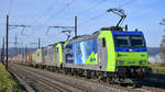 485 001 ist zusammen mit 486 508 unterwegs in Richtung Süden, aufgenommen bei Frenkendorf am 20.02.2021.