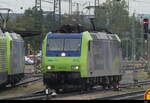 BLS - Rangierfahrt der Lok 485 013 im Bahnhofsareal des Bhf.