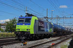 Re 485 008-7 der BLS durchfährt am 05.07.2022 den Bahnhof Pratteln.