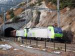 Zwei Re 485 mit GZ nach Domodossola beim Schluchitunnel am 6.12.2007