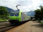 Re 485 010 mit Schwesterlok und GZ am Haken am 26.07.2008 bei Mlenen.