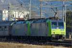 Ein Zug der XRail Allianz fhrt am 22.1.2010 in Domodossola mit den Loks der BLS ein.