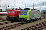 Am Mittag des 29.07.2014 stand BLS Cargo Re 485 007-9 neben der EBM Cargo 140 070-4 (LDX/14.07.14) auf den angemietetn Abstellgleisen in Basel Bad Bf.