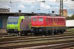 Am Mittag des 29.07.2014 stand EBM Cargo 140 070-4 (LDX/14.07.14) neben der BLS Cargo Re 485 007-9 auf den angemietetn Abstellgleisen in Basel Bad Bf.