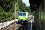 BLS Cargo Re 485 004-6 am 13.09.2014 auf Abwegen, als sie bei den Triberger Bahnhofstage auf dem gleichnamigen Bahnhof dem Besucher zeigte.