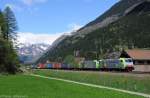 Re486 501 (91 85 4486 501-0 CH-BLSC) + Re485 013 (91 85 4485 013-7 CH-BLSC) mit Güterzug am 11.05.2013 bei Ambri-Piotta