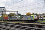 Doppeltraktion, mit der Re 486 506-9 an der Spitze, durchfährt den Bahnhof Pratteln.