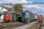 Verein Depot und Schienenfahrzeuge Koblenz (DSF)
TRIEBWAGEN TREFFEN KOBLENZ 20. Oktober 2007.
Zusammentreffen von RBe 4/4 1405, Ae 6/6 11478 und einer Draisine im Bahnhof Laufenburg.
Foto: Walter Ruetsch
