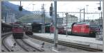 Ae6/6 11445 mit Gterzug zum RBL Zrich, Re 4/4 II 11201 mit Rheintalexpress nach St.Gallen, Re 460 043-3  Dreispitz  mit IR nach Basel SBB und Re 460 068-0  Gtsch  mit IC nach Basel SBB.