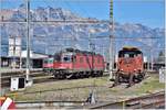 430 352-5, 620 006-7 und Em 3/3 18838 in Buchs SG.