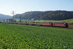 Rote und blaue Re 620 Doppeltraktion von SBB CARGO.