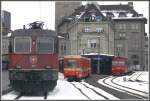 Re 6/6 11610  Spreitenbach  neben Be 4/8 22 der TB und BDeh 474 22 der AB am St.Galler Nebenbahnhof.