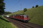 Re 6/6 11648 und Re 4/4 III 11359 befinden sich am 2.8.11 bei Mumpf.