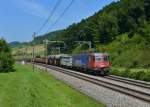 Re 620 055 mit einem Güterzug am 30.08.2013 bei Tecknau.