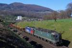 SBB: Schienentransport mit Re 10/10 unterwegs bei Niederbipp am 7.