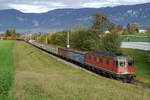 Sehr langer Schrottzug nach Gerlafingen mit der Re 620 067-9  Bodio  bei Biberist am 2. November 2020.
Foto: Walter Ruetsch 