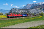 Am 24.04.2021 sind SBB Cargo Re 620 085-1 und Re 620 021-6 unterwegs mit einem Ferngüter in den RBL und konnte hier bei Sargans aufgenommen werden.