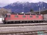 Re 6/6 11643  Laufen  brachte zusammen mit 2 Re 4/4  den 54619 vom RBL nach Buchs SG  14.03.08