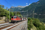 Re 420 328 und eine Re 620 mit einem KLV am 12.06.2017 bei Lalden.