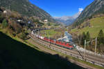 Re 420 336 und eine Re 620 mit einem KLV am 05.11.2015 bei Wassen.