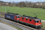 Re 420 342-8 und Re 620 012  REGENSDORF  als Re 10/10 Lokzug bei Roggwil im Dienste von SBB CARGO INTERNATIONAL auf der Fahrt in den Süden am 15.