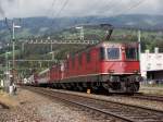 Prototyp-Re 6/6 11602 und Re 4/4 II 11163 mit einem Hupac-Zug bei Steinen am 08.10.2007