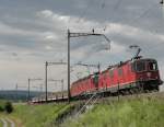 Re 10/10 mit 4 Schotterwagen bei Oberrti am 26.05.2011