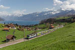 Am 02.04.2021 ist BLS Re 420.5 502 mit einem EW III Pendelzug von Interlaken Ost nach Zweisimmen unterwegs und konnte in Faulensee BE aufgenommen werden.