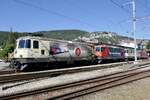 Die Re 420 251  175 Jahre Schweizer Bahnen, Re 420 252  Wartung mit Durchblick , Re 420 257  Nachaltige Entsorgung  und die Re 4/4 11239  Porrentruy  die am 15.9.24 beim Bahnhof Balsthal stehen.