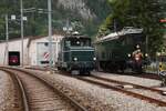 Ansicht des Depots mit RVT ABDe 2/4 102, RVT Be 4/4 und SBB Ae 3/5 am 29.06.2024.