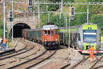 Am 07.09.2013 erreicht eine Lok der Baureihe Ae 6/8 mit Sonderzug anlässlich  100 Jahre Lötschbergbahn  den Bahnhof Auserberg.